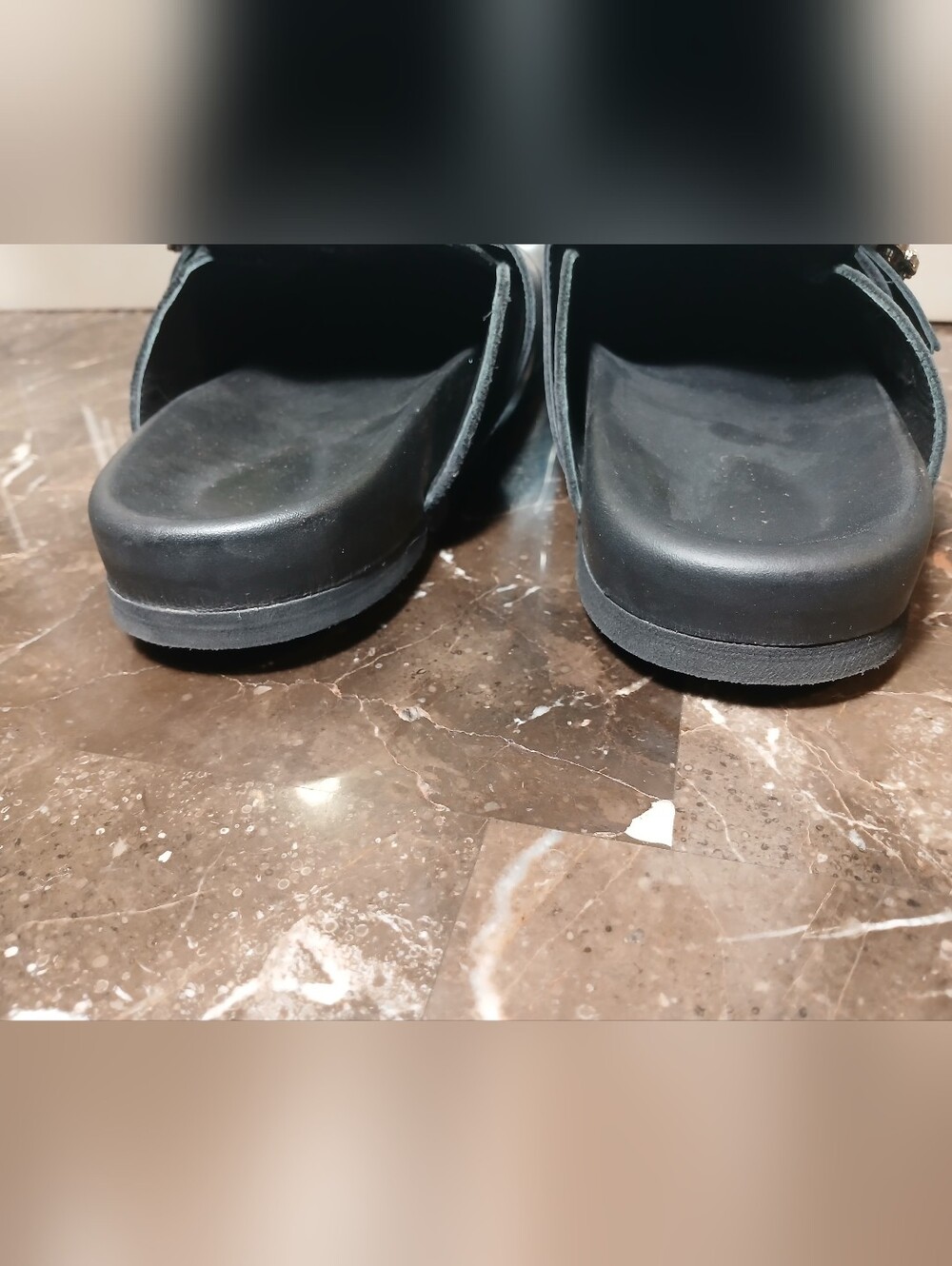 ALOHAS Black Leather Pearl-Embellished Slide Clogs - Picture 10 of 13